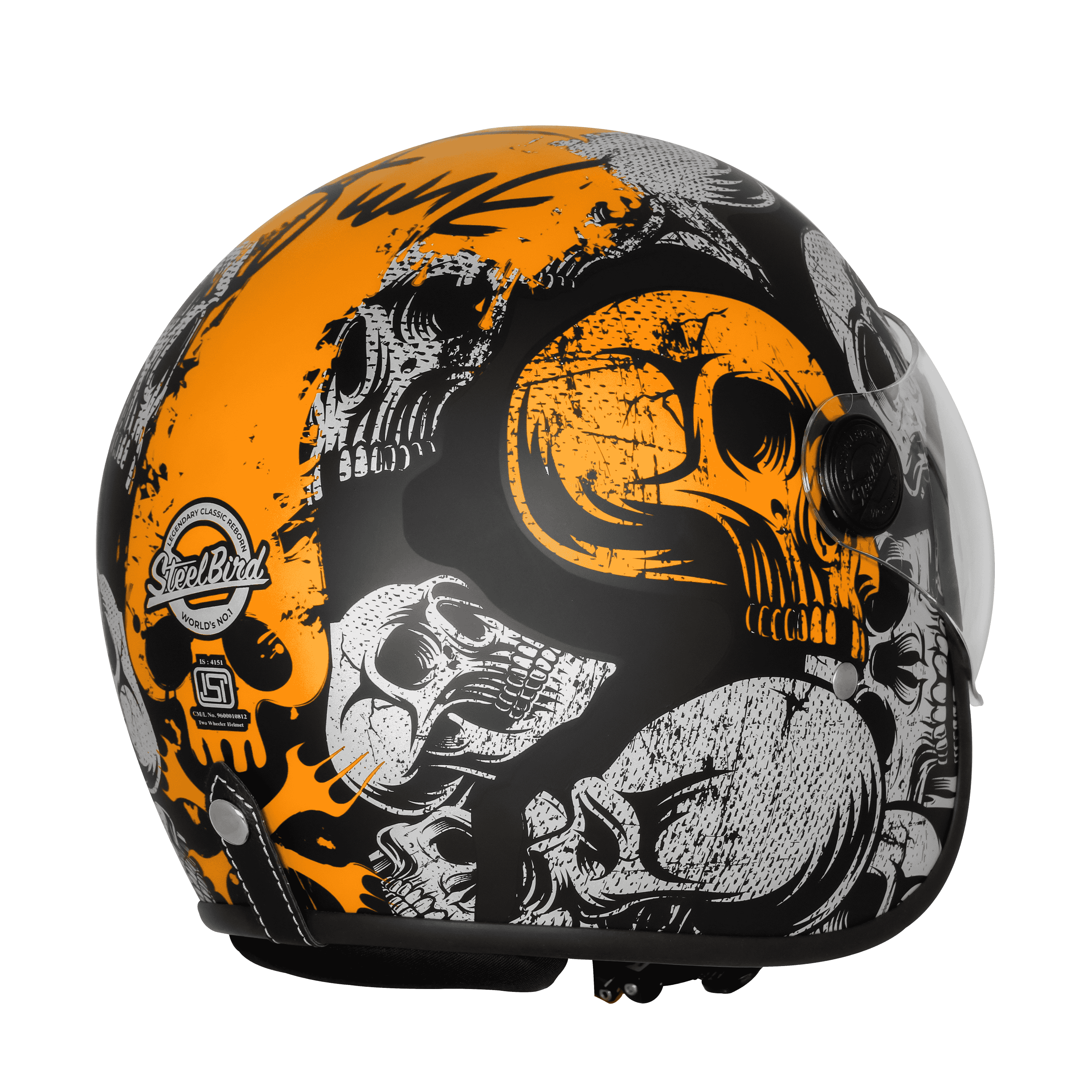 SBH-54 VINTAGE SKULL GLOSSY BLACK WITH ORANGE